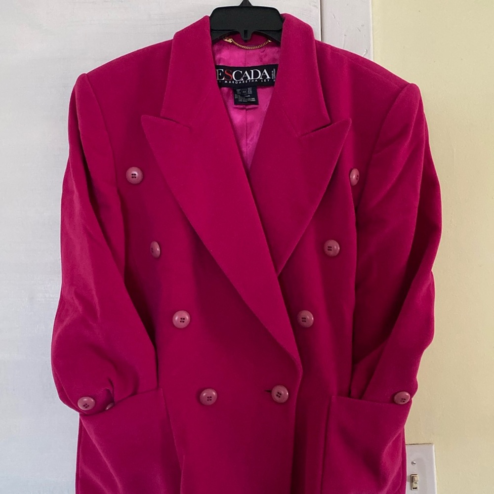 Escada New Virgin Wool Angora Cashgora Stunning Hot Pink Logo Lined Jacket